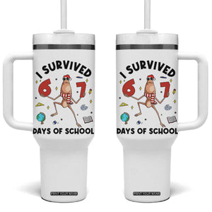Marcus The Worm 67 Days of School Tumbler With Handle I Survived Funny Six Seven Meme Christmas Vibe - Print Your Wear