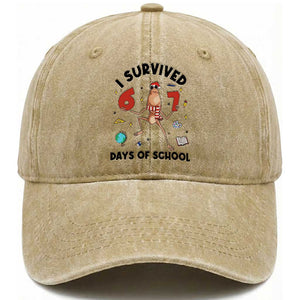 Marcus The Worm 67 Days of School Washed Cotton Baseball Cap I Survived Funny Six Seven Meme Christmas Vibe TS14 Washed Cap Universal Fit Khaki Print Your Wear