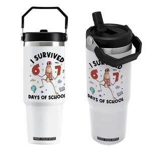 Marcus The Worm 67 Days of School Flip Straw Tumbler I Survived Funny Six Seven Meme Christmas Vibe - Print Your Wear