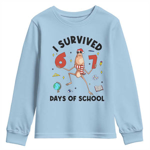 Marcus The Worm 67 Days of School Youth Sweatshirt I Survived Funny Six Seven Meme Christmas Vibe TS14 Light Blue Print Your Wear