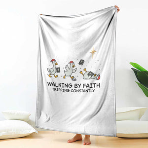 Funny Christian Goose Christmas Throw Blanket Walking By Faith Tripping Constantly TS14 Print Your Wear