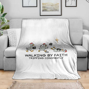 Funny Christian Goose Christmas Throw Blanket Walking By Faith Tripping Constantly TS14 Print Your Wear