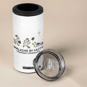 Funny Christian Goose Christmas 4 in 1 Can Cooler Tumbler Walking By Faith Tripping Constantly - Print Your Wear