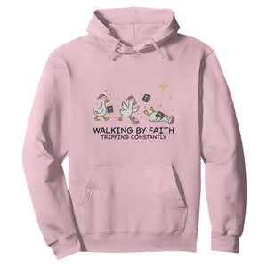 Funny Christian Goose Christmas Hoodie Walking By Faith Tripping Constantly TS14 Light Pink Print Your Wear