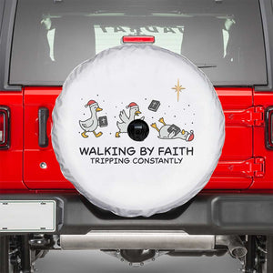 Funny Christian Goose Christmas Spare Tire Cover Walking By Faith Tripping Constantly TS14 White Print Your Wear