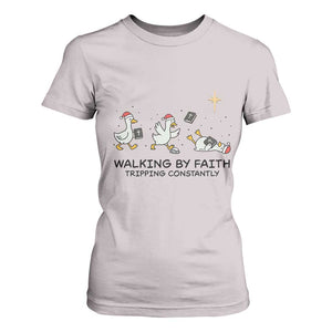 Funny Christian Goose Christmas T Shirt For Women Walking By Faith Tripping Constantly TS14 Ice Gray Print Your Wear