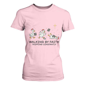 Funny Christian Goose Christmas T Shirt For Women Walking By Faith Tripping Constantly TS14 Light Pink Print Your Wear
