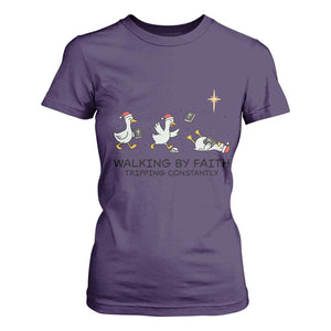 Funny Christian Goose Christmas T Shirt For Women Walking By Faith Tripping Constantly TS14 Purple Print Your Wear