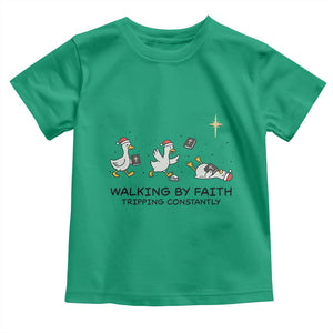 Funny Christian Goose Christmas Toddler T Shirt Walking By Faith Tripping Constantly TS14 Irish Green Print Your Wear
