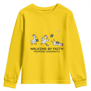 Funny Christian Goose Christmas Youth Sweatshirt Walking By Faith Tripping Constantly TS14 Daisy Print Your Wear