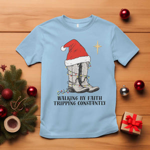 Western Christian Cowboy T Shirt Walking By Faith Tripping Constantly TS14 Light Blue Print Your Wear