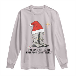 Western Christian Cowboy Long Sleeve Shirt Walking By Faith Tripping Constantly TS14 Ice Gray Print Your Wear