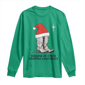 Western Christian Cowboy Long Sleeve Shirt Walking By Faith Tripping Constantly TS14 Irish Green Print Your Wear