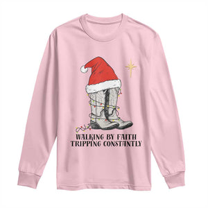 Western Christian Cowboy Long Sleeve Shirt Walking By Faith Tripping Constantly TS14 Light Pink Print Your Wear
