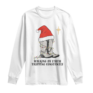 Western Christian Cowboy Long Sleeve Shirt Walking By Faith Tripping Constantly TS14 White Print Your Wear