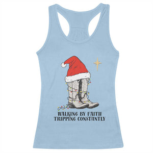 Western Christian Cowboy Racerback Tank Top Walking By Faith Tripping Constantly TS14 Light Blue Print Your Wear