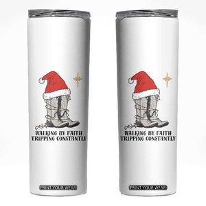Western Christian Cowboy Skinny Tumbler Walking By Faith Tripping Constantly TS14 White Print Your Wear