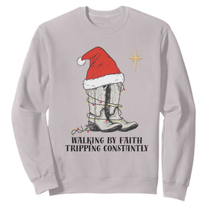 Western Christian Cowboy Sweatshirt Walking By Faith Tripping Constantly TS14 Ice Gray Print Your Wear