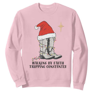 Western Christian Cowboy Sweatshirt Walking By Faith Tripping Constantly TS14 Light Pink Print Your Wear
