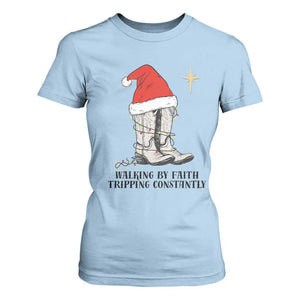 Western Christian Cowboy T Shirt For Women Walking By Faith Tripping Constantly TS14 Light Blue Print Your Wear