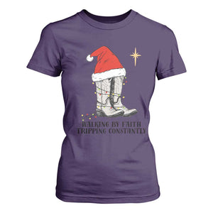 Western Christian Cowboy T Shirt For Women Walking By Faith Tripping Constantly TS14 Purple Print Your Wear