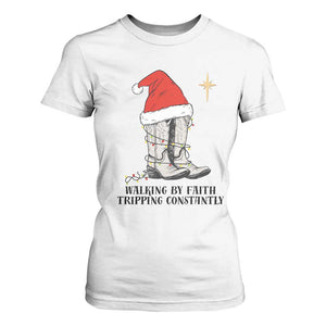 Western Christian Cowboy T Shirt For Women Walking By Faith Tripping Constantly TS14 White Print Your Wear