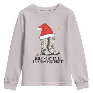 Western Christian Cowboy Youth Sweatshirt Walking By Faith Tripping Constantly TS14 Ice Gray Print Your Wear