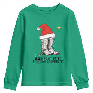 Western Christian Cowboy Youth Sweatshirt Walking By Faith Tripping Constantly TS14 Irish Green Print Your Wear