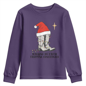 Western Christian Cowboy Youth Sweatshirt Walking By Faith Tripping Constantly TS14 Purple Print Your Wear