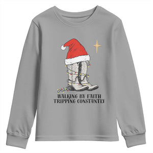 Western Christian Cowboy Youth Sweatshirt Walking By Faith Tripping Constantly TS14 Sport Gray Print Your Wear