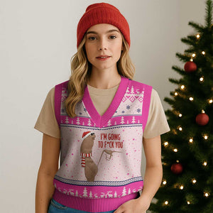 Marcus The Worm Xmas Meme V-Neck Knit Sweater Vest I Am Going To Fck You TS14 Hot Pink Print Your Wear