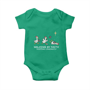 Christian Goose Christmas Baby Onesie Walking By Faith Tripping Constantly Funny Quote TS14 Irish Green Print Your Wear