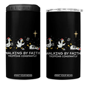 Christian Goose Christmas 4 in 1 Can Cooler Tumbler Walking By Faith Tripping Constantly Funny Quote - Print Your Wear