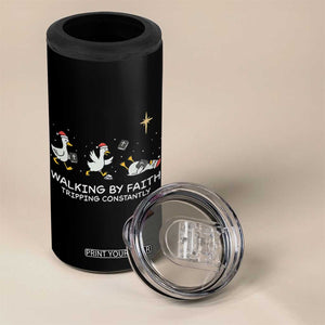 Christian Goose Christmas 4 in 1 Can Cooler Tumbler Walking By Faith Tripping Constantly Funny Quote - Print Your Wear