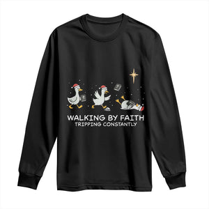 Christian Goose Christmas Long Sleeve Shirt Walking By Faith Tripping Constantly Funny Quote TS14 Black Print Your Wear