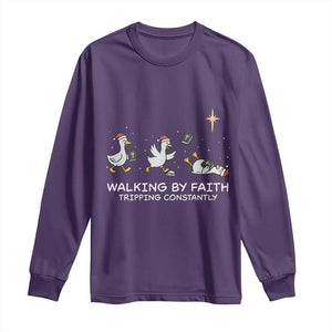 Christian Goose Christmas Long Sleeve Shirt Walking By Faith Tripping Constantly Funny Quote TS14 Purple Print Your Wear