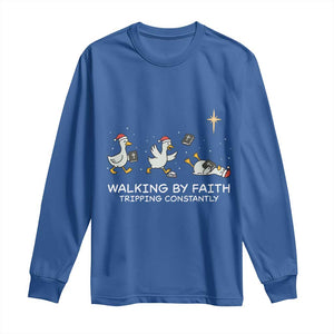 Christian Goose Christmas Long Sleeve Shirt Walking By Faith Tripping Constantly Funny Quote TS14 Royal Blue Print Your Wear