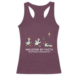 Christian Goose Christmas Racerback Tank Top Walking By Faith Tripping Constantly Funny Quote TS14 Maroon Print Your Wear