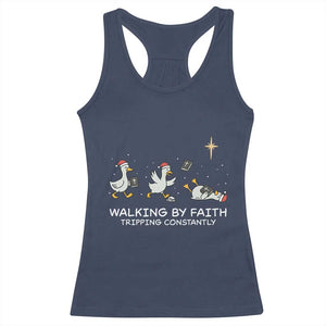 Christian Goose Christmas Racerback Tank Top Walking By Faith Tripping Constantly Funny Quote TS14 Navy Print Your Wear