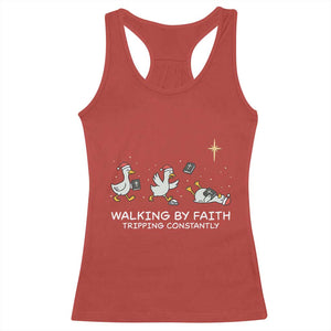 Christian Goose Christmas Racerback Tank Top Walking By Faith Tripping Constantly Funny Quote TS14 Red Print Your Wear
