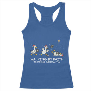 Christian Goose Christmas Racerback Tank Top Walking By Faith Tripping Constantly Funny Quote TS14 Royal Blue Print Your Wear