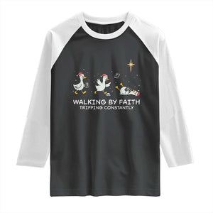 Christian Goose Christmas Raglan Shirt Walking By Faith Tripping Constantly Funny Quote TS14 Black White Print Your Wear