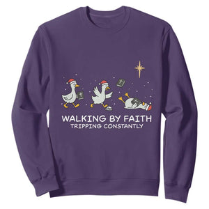 Christian Goose Christmas Sweatshirt Walking By Faith Tripping Constantly Funny Quote TS14 Purple Print Your Wear