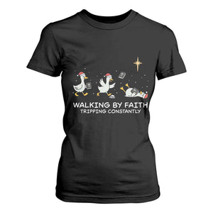 Christian Goose Christmas T Shirt For Women Walking By Faith Tripping Constantly Funny Quote TS14 Black Print Your Wear