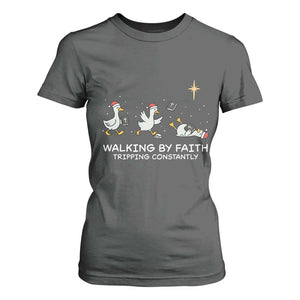 Christian Goose Christmas T Shirt For Women Walking By Faith Tripping Constantly Funny Quote TS14 Dark Heather Print Your Wear