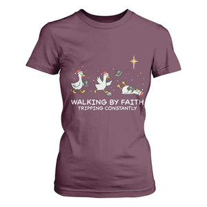 Christian Goose Christmas T Shirt For Women Walking By Faith Tripping Constantly Funny Quote TS14 Maroon Print Your Wear