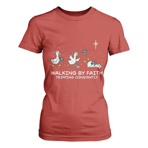 Christian Goose Christmas T Shirt For Women Walking By Faith Tripping Constantly Funny Quote TS14 Red Print Your Wear