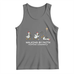 Christian Goose Christmas Tank Top Walking By Faith Tripping Constantly Funny Quote TS14 Black Heather Print Your Wear