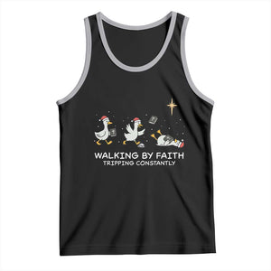 Christian Goose Christmas Tank Top Walking By Faith Tripping Constantly Funny Quote TS14 Black Athletic Heather Print Your Wear