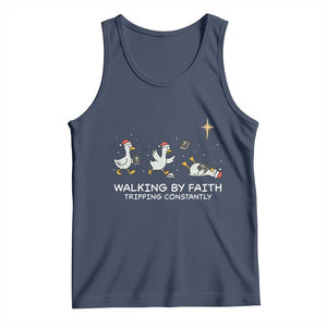 Christian Goose Christmas Tank Top Walking By Faith Tripping Constantly Funny Quote TS14 Navy Print Your Wear